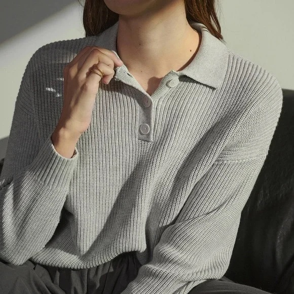Lunya Light Gray Women's Collared Sweater